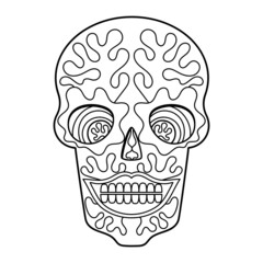 Coloring book for adult. Sugar Skull for Halloween or Day of the dead. Hand drawn Lines art design