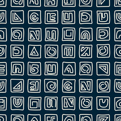 Seamless pattern with Ancient tribal ethnic symbols . Ritual screen printing of peoples and tribes .