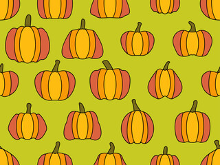 Pumpkins seamless pattern. Autumn background for wrapping paper, banners and advertising materials. Halloween and Thanksgiving day design. Vector illustration