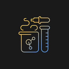 Chemistry gradient vector icon for dark theme. Chemical reaction in beaker. Test tube, pipette. Laboratory equipment. Thin line color symbol. Modern style pictogram. Vector isolated outline drawing