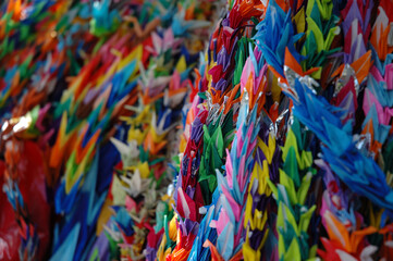 colorful paper folded cranes