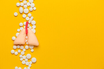 Obraz premium Treatment and prevention of lungs. Respiratory diseases, viral pneumonia. Copy space for text.