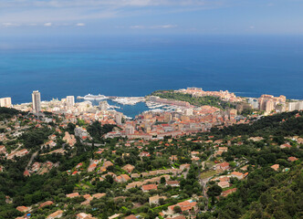 Fototapeta premium Aerial View To Monaco And The Mediterranean Sea France On A Beautiful Spring Day With A Clear Blue Sky