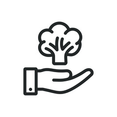 Broccoli on hand icon design isolated on white background. Vector illustration