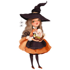 Cute Halloween witch with bunny