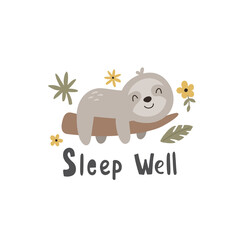 Obraz premium cute sloth lettering vector illustration for kids