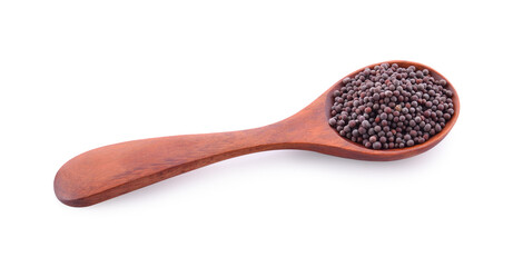 black mustard in a spoon isolated on white background