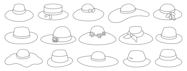 Summer hats isolated outline set icon. Vector illustration sun cap on white background. Vector outline set icon summer hats .