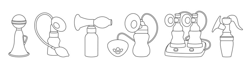 Breast pump vector outline set icon. Vector illustration equipment for breastfeeding on white background. Outline set icon breast pump.