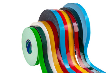 Foam Tapes. Double sided tape roll on white background. Two sided adhesive tape.