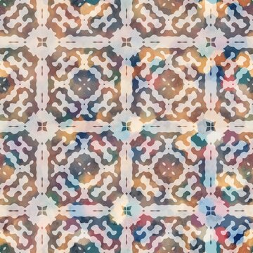 Seamless white on color interior wall tile style surface pattern design for print. High-quality illustration. Ornate overlay contemporary textile graphic design. Floor wall cover in Portuguese style.