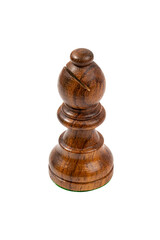 Fototapeta na wymiar Chess piece of dark elephant made of wood on white isolated