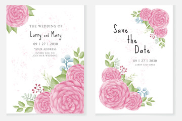 Elegant camellia floral wedding invitation card premium vector