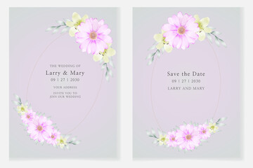 Hand drawn watercolor flower and leaves wedding invitation card template
