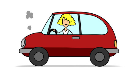 Frau im Auto mit Motorschaden während der Fahrt