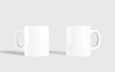 Arrangement of minimalist realistic coffee cups mugs mockup with editable background color