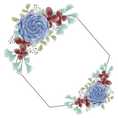 Sky blue wedding invitation floral frame with beautiful flower and leaves