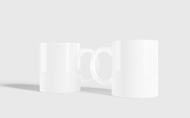 Arrangement of minimalist realistic coffee cups mugs mockup with editable background color
