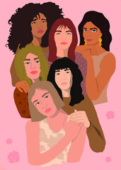 sisterhood feminism in pink background