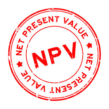 Grunge Red NPV Net Present Value Word Round Rubber Seal Stamp On White Background
