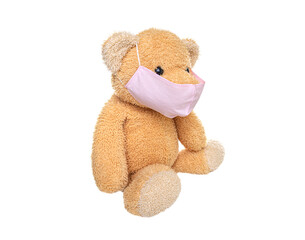 Teddy bear in a medical mask. Isolate on a white background.