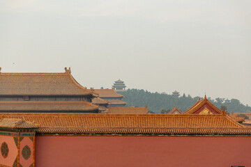 Fototapeta na wymiar the roof and wall in Forbidden City
