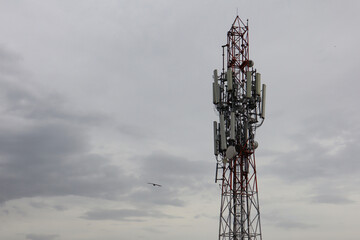 Obraz premium Mobile telecommunication tower or cell tower with antennae and electronic communications equipments.