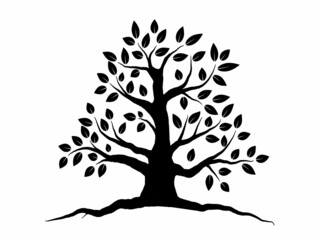 Black Trees and root with leaves look beautiful and refreshing. Tree and roots LOGO style.