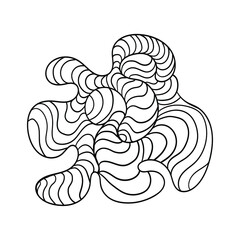 Hand drawn wavy lines. Abstract vector composition with optical illusions and volume. Coloring page