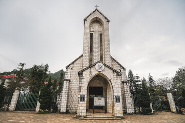 Fototapeta na wymiar Sapa Church, Ancient Symbol of the Sapa Misty Town