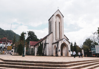 Fototapeta premium Sapa Church, Ancient Symbol of the Sapa Misty Town