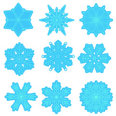 a set of blue openwork snowflakes isolated on a white background,vector graphics for Christmas and New Years illustration, design element, decor, collection