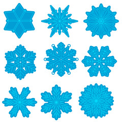 a set of blue openwork snowflakes isolated on a white background,vector graphics for Christmas and New Years illustration, design element, decor, collection