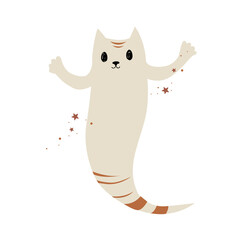 Cute cat ghost cartoon character. Halloween icon logo. Vector illustration isolated on white