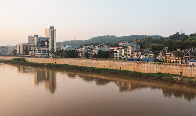 Fototapeta na wymiar Scenery of the Red River seen from Lao Cai city