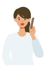 Woman cartoon character. People face profiles avatars and icons. Close up image of Woman using smartphone.