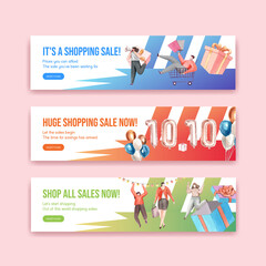 Banner template with shopping sale concept,watercolor style