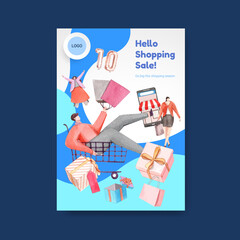 Poster template with shopping sale concept,watercolor style