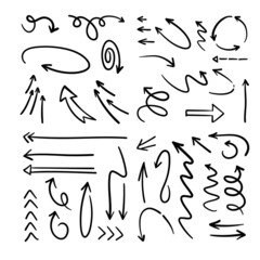 Illustration of doodle sketch arrows. Hand drawn vector Arrow Set.