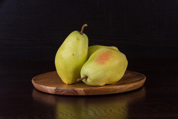 pear on a wooden table