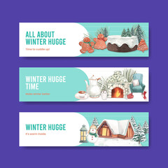 Banner template with winter hugge concept,watercolor style