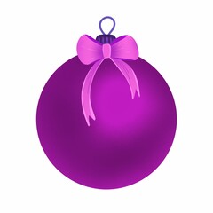 Isolated purple Christmas ball, bow on a white background.