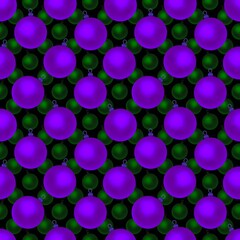 Seamless pattern. Christmas violet, green balls. Festive endless background.