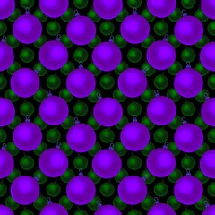 Seamless pattern. Christmas violet, green balls. Festive endless background.