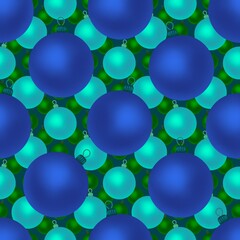 Seamless pattern. Christmas blue, cyan, green balls. Festive endless background.