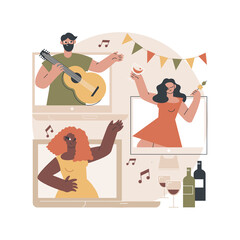 Self-isolation party abstract concept vector illustration. Celebration online, video call, happy friend, quarantine fun, coronavirus outbreak, zoom videoconference, virtual chat abstract metaphor.