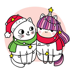 Cartoon cute Christmas and New year cat and unicorn vector.