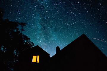 The Milky Way. summer night sky with stars. Starfall.The Perseids, one of the most powerful meteor...