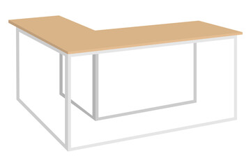 Modern home office L shape table for freelancer made with wooden board isolated