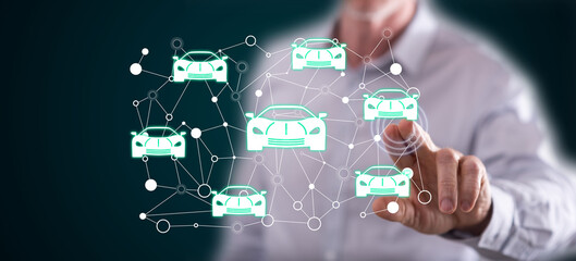 Man touching a smart car concept